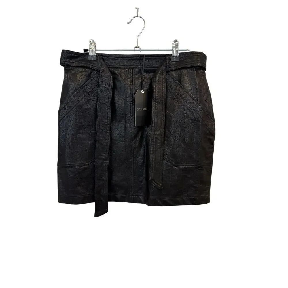 Stella Luce Black Vegan Leather Skirt